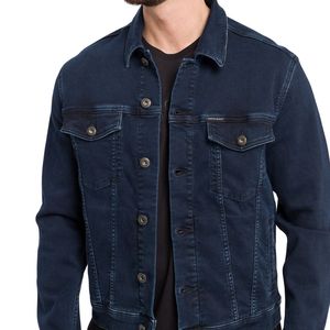 Veste en jean bleue personnalisée pour homme, boutonnée, à manches longues, style camionneur, coupe ajustée, décontractée, pour tous les jours - Product Image 3