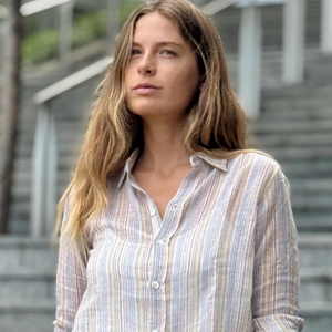 Camisa informal de algodón a rayas para mujer con diseño de botones, blusa ligera y transpirable para verano - Product Image 1