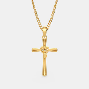 Collar con Colgante de Cruz de Diamante Cultivado en Laboratorio, Redondo, en Oro Amarillo - Product Image 4
