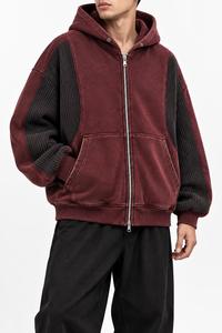 Sweat-shirt à capuche oversize pour homme 100% coton, color block, manches raglan, molletonné, zippé, décontracté, pour l'hiver, coupe ample, ODM - Product Image 3