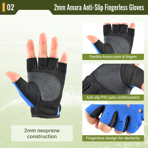 Gants sans doigts en néoprène Aropec 2 mm, fermeture à boucle réglable, paume en PVC antidérapant flexible Amara, unisexe, plongée, sports nautiques - Product Image 3