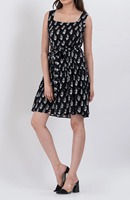 Robe Courte Trapèze en Coton Tissé Imprimé Floral Noir Écologique, Légère et Fluide, Tendance pour Femme – Meilleure Vente Estivale