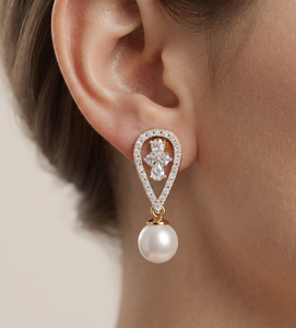 เครื่องประดับหรูสำหรับผู้หญิง ได้รับการรับรองจาก IGI ต่างหูทองคำแท้ 14k 18k ประดับมุกน้ำจืดคุณภาพเยี่ยมและเพชรทรงรัศมี เหมาะสำหรับเป็นของขวัญ - Product Image 1