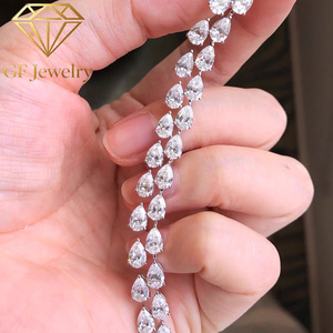 Pulsera de tenis de doble fila con diamantes cultivados en laboratorio en forma de pera, oro blanco de 18K, alta claridad, alto color, joyería fina personalizada para mujer - Product Image 1