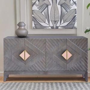 Modern Luxury Solid Wood <b>Sideboard</b> with Geometric Pattern and Brass Handles for Dining and Living Room Furniture - Product Image 4