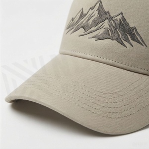 Casquette de camionneur beige avec broderie montagne sur le panneau avant, 6 panneaux, maille ajustable, unisexe, pour l'extérieur, décontractée - Product Image 4