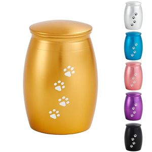 Pet Urn Teardrop Shape Stainless Steel Airtight For <b>Dogs</b> Paw Print Design Gold Color - Product Image 1