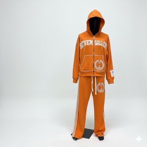 Chándal con Capucha Naranja, Cierre de Cremallera Completa, Logotipo Bordado, Estilo Casual, Unisex, Ropa de Otoño para Adultos - Product Image 1