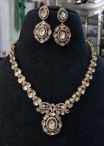 Gold Plated <b>Crystal</b> Necklace <b>Set</b> With Oval Cut Stones Flower Design For Women Wedding Jewelry - Product Image 5