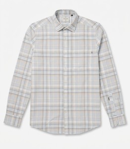 Enovate Men's Light Beige Plaid Cotton Dress Shirt Double Breasted Full Sleeve Turn-<b>down</b> Collar Smart Casual Breathable Woven - Product Image 3