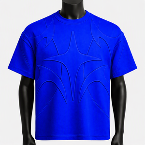 Custom Men 3D Embossed <b>Star</b> Graphic Tee <b>Shirt</b> Heavyweight Cotton Oversized Drop Shoulder Streetwear Short Sleeve Plain Blank Tee - Product Image 3