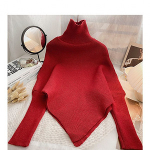 Pull poncho à col roulé pour femme, manches chauve-souris, couleur unie, tricoté, style minimaliste, vêtement d'automne, 100% acrylique, manches longues - Product Image 6