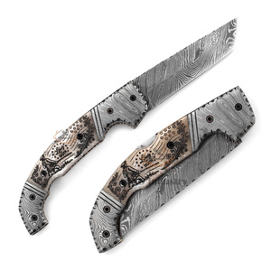 OEM Industrial Grade Damascus Steel Folding Camping <b>Knife</b>-Straight Laser Scrimshaw Camel <b>Bone</b> <b>Handle</b>-Liberty Death 19cm Overall - Product Image 3