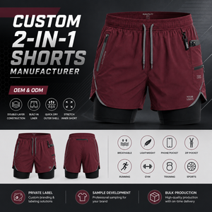 Shorts de sport 2 en 1 pour hommes |   Vêtement de sport d'été respirant avec coque extérieure et collants de compression intérieurs, personnalisation de la marque disponible - Product Image 6