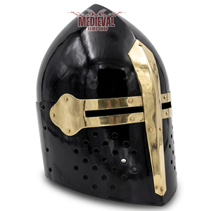 Casco de Caballero Cruzado Medieval Negro Hecho a Mano de Acero Pulido para Recreación Histórica, Navidad y Halloween - Product Image 2