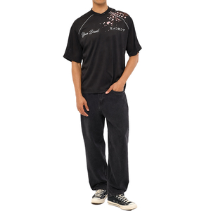 OEM ODM New Sakura V Neck Jersey Oversized Streetwear Minimal Graphic Sports Tee Men Women Breathable Polyester OEM Jersey - Product Image 6
