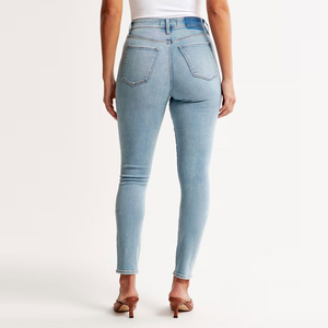 Pantalones Vaqueros Elásticos de Mezclilla para Mujer, Corte Regular, Cintura Alta, 100% Algodón, Ecológicos, Estilo Urbano, Azul Claro, Invierno, Venta al Por Mayor - Product Image 2