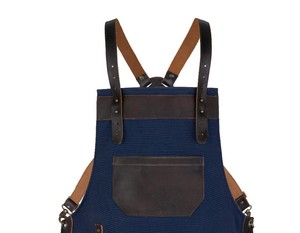 Canvas Apron with Leather Pockets and Cross Back Straps for Restaurant <b>Bar</b> Staff Uniform - Product Image 2