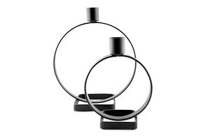 Modern Black Metal Candle Holder Set of 2 <b>Large</b> Round Circle Candle Holders with Tall Taper Candle Cups Decorative Iron Ring - Product Image 4