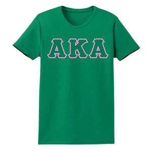 Camiseta AKA 3 con letras griegas bordadas, de algodón verde, cuello redondo, manga corta, suave, transpirable, informal, unisex, para uso diario. - Product Image 1
