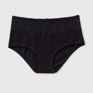 Culottes taille mi-haute pour femme, noires, avec ceinture en dentelle, sans couture, en coton et élasthanne, couleur unie, style basique, coupe invisible - Product Image 2