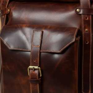 Genuine Leather Anti-Theft <b>Roll</b> Top <b>Backpack</b> Vintage <b>Backpack</b> Bag Unisex Waterproof Travel Day Pack Zipper LTBP-0243 - Product Image 4