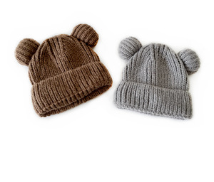 Gorro de Punto Acrílico Unisex de Color Sólido con Orejas de Oso para Bebés, Estilo Casual de Invierno, Tejido Acanalado - Product Image 5