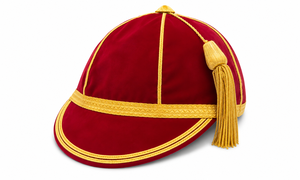 Casquette de Cérémonie en Velours Rouge avec Pompon Doré et Broderie Unisexe Sports de Plein Air 100% Laine Adulte Quatre Saisons - Product Image 1