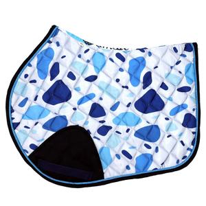 Coussin de selle en satin blanc et bleu imprimé par sublimation, coupe de saut, avec cordon bleu, doublure en bambou - Product Image 2