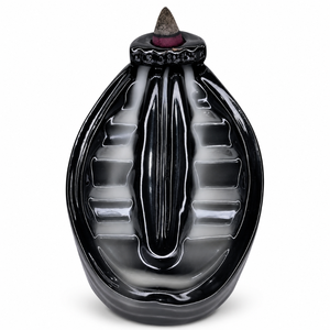 Oval Ceramic Backflow <b>Incense</b> Burner Waterfall Cascade <b>Cone</b> Holder | Handmade Aromatherapy Meditation Zen Home Decor OEM Exports - Product Image 1