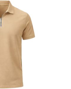 Camisa Polo de Algodón Caqui Personalizada para Hombre con Cuello de Media Cremallera, Corte Ajustado, Manga Corta, Ropa Casual de Verano, Fabricante OEM, Suministro al por Mayor - Product Image 4