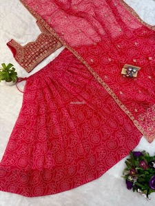 Lehenga Ligero de Georgette con Dupatta, Conjunto de Lehenga y Blusa Étnica India con Dupatta, Estampado, para Boda, de Diseñador - Product Image 6