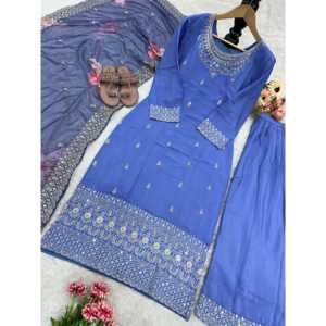 Hermosos Vestidos de Noche, Top y Pantalones Palazzo con Elegante Dupatta para Fiestas - Product Image 4