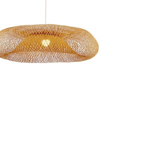 Creative Rounded Oval Design Natural Bamboo Lampshade Handmade Woven Ceiling Pendant <b>Light</b> <b>Fixture</b> <b>Rustic</b> Chandelier - Product Image 2