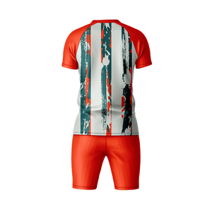 Conjunto de Camiseta y Pantalones Cortos de Fútbol Sublimados con Rayas Azules para Hombre, Cuello Redondo, Manga Corta, Absorbe la Humedad, Ropa Deportiva Ajustada - Product Image 4