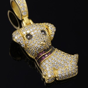 Pendentif personnalisé Hip Hop tendance en argent sterling 925 plaqué or, motif chien, fabriqué en usine de bijoux - Product Image 3