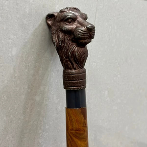Canne de marche en bois de rose avec poignée tête de tigre style laiton antique - Décoration multifonctionnelle pour les fêtes de Thanksgiving et d'Halloween - Product Image 1
