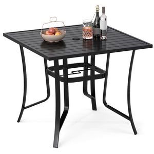 Modern 36 Inch Square Metal Patio Dining <b>Table</b> for 4 with Umbrella Hole <b>Outdoor</b> <b>Bistro</b> Garden <b>Table</b> for Villa - Product Image 4