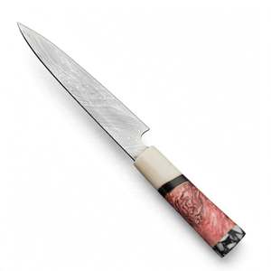 Cuchillo de Cocina Artesanal de Acero de Damasco con Mango de Resina Rosa y Hueso, Cuchillo Petty para Pelar - Product Image 1