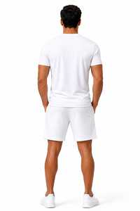 Men's <b>White</b> Crew Neck T-Shirt and Shorts <b>Set</b> Casual Summer Eco-Friendly Knitted Skull Print <b>2</b>-<b>Piece</b> 180g Custom Brand - Product Image 3
