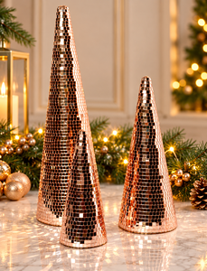 Árbol de Navidad Decorativo con Espejo Dorado Rosa, Mosaico, Adorno Festivo Moderno y Glamuroso para Mesa o Repisa - Product Image 1