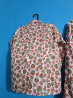 Dames Plus Size Tweedelig Biologisch Katoenen Pyjamaset met Fruitprint, V-hals, Lange Mouwen, Ecologisch, Zacht en Ademend Nachtkleding