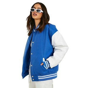 Trendy Women's Varsity <b>Jacket</b> PU Leather Sleeve Letter A Front Turn-down Collar Full Sleeve Autumn Style - Product Image 3