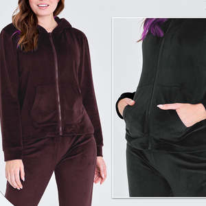 Conjunto de chándal de terciopelo suave para mujer con cremallera, sudadera con capucha y pantalón a juego, talla estándar, chándales con capucha económicos - Product Image 2