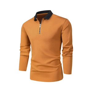 Polo de manga larga personalizado para hombre con cremallera de un cuarto, cuello en contraste, algodón transpirable, camiseta polo de golf para hombre, ropa casual al por mayor - Product Image 3