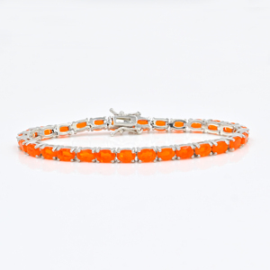 Bracelet tennis classique unisexe en argent sterling 925 avec opale orange ovale véritable taille 6x4mm sertie à griffes – Le bracelet de qualité supérieure - Product Image 3