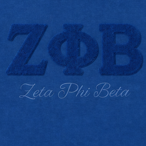 T-shirt en chenille Zeta Phi Beta bleu pour femme, lettres grecques brodées, col rond, tenue décontractée et élégante de qualité supérieure - Product Image 4