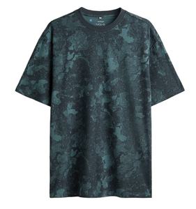 เสื้อยืดผ้าฝ้ายและโพลีเอสเตอร์คอกลมสำหรับผู้ชาย, เสื้อยืดพิมพ์ลายคอปาดไหล่คอปาดทรงหลวม & ใส่สบาย - Product Image 1