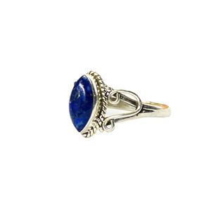 Bague classique en argent sterling 925 pour fiançailles, mariage et anniversaire, avec pierre précieuse Lapis Lazuli naturel taille marquise, sertie clos, unisexe - Product Image 3