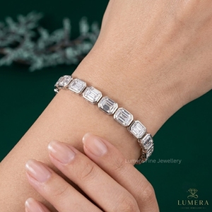 9K 10K 14K 18K <b>Solid</b> <b>Gold</b> Lumera Fine Jewellery Emerald Cut Bezel Set HPHT CVD Lab Grown Diamond Tennis Bracelet for Women - Product Image 4